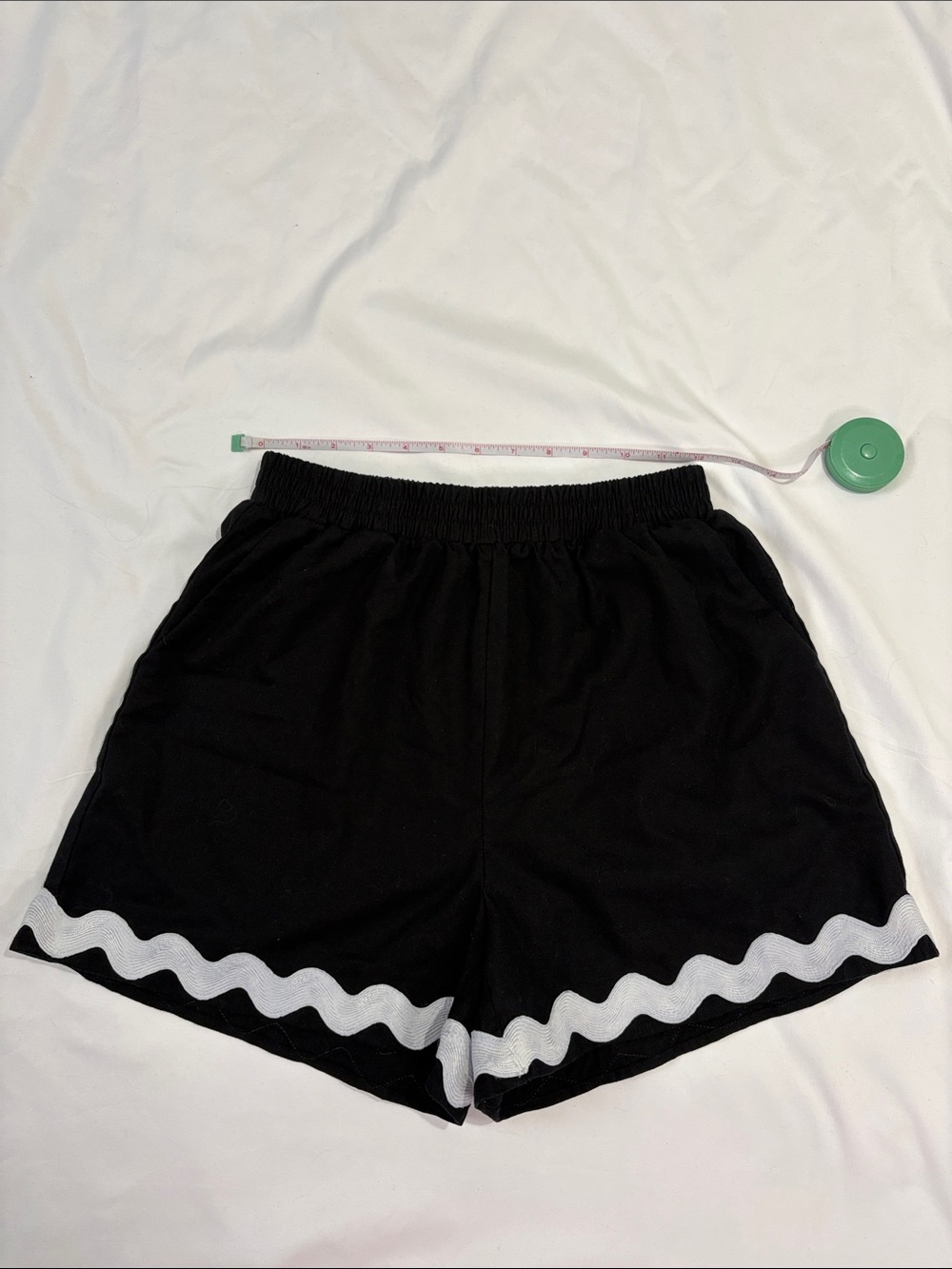 Wavy Rick Rack Ribbon Hem Contrast Scallop Trim Shorts Commense Small